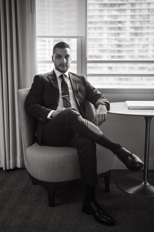 Kareem getting ready at Hotel AKA